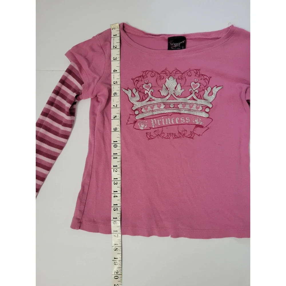 Weavers Girl Girls S Pink Princess Crown Layered Long Sleeve Shirt Y2K